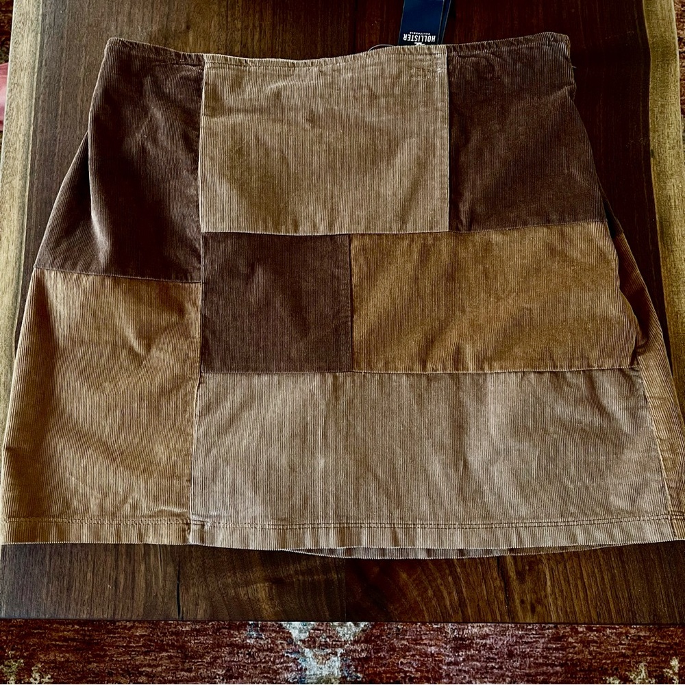 New NWT Hollister Patchwork Corduroy Mini Skirt Ultra High-Rise Brown  Size L